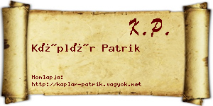 Káplár Patrik névjegykártya